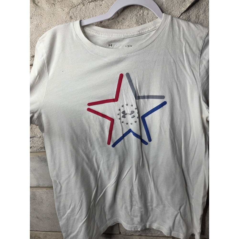 Under Armour Mens White Patriotic Star Graphic Classic‎ Tee Shirt Large 0612